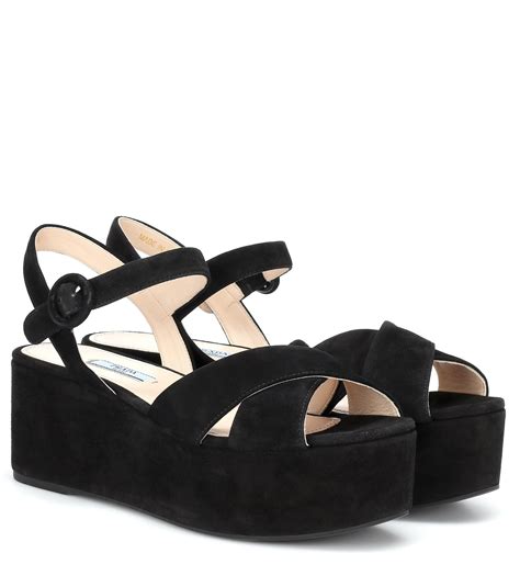 prada sandals women black|Prada black suede platform sandals.